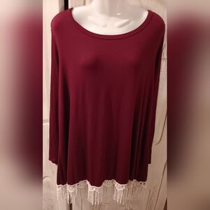 ING Burgundy Red Blouse with Fringe
